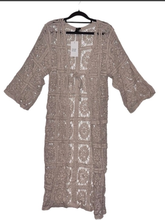 Raj Sweaters - RAJ Crochet Duster Cardigan in Taupe